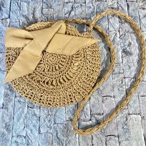 Round Straw Shoulder Bag Bohemian Style Summer Purse Zip Closure Festival